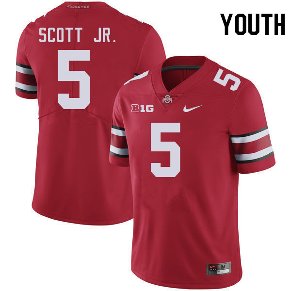 Ohio State Buckeyes Aaron Scott Jr. Youth #5 Authentic Red College Football Jersey 2404ZYFC3